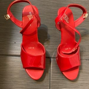 Red high heel ankle strap sandal